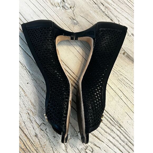 Chanel Women's Black Mesh Peep Toe kitten Heels with Pearl CC Logo Size 5 - Picture 11 of 15